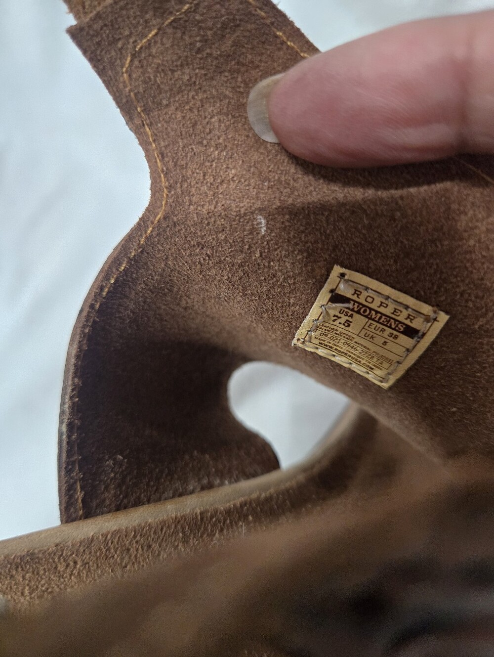 Roper Brown Tooled Leather Open-Toe Block Heel Sandal - Picture 5 of 11